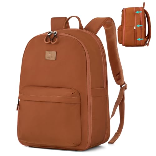 Hanke Expandable Laptop Backpack for Women and Men, 24L-30L Travel Backpack, 15.6 Inch College Laptop Bookbag for Work, Water Resistant Carry On Personal Item Bag, Caramel - color: Caramel