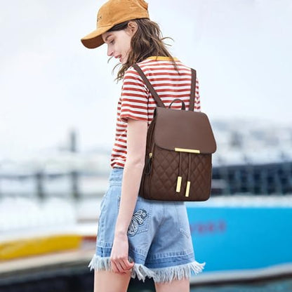 KKXIU Quilted Trendy Leather Backpack Purse for Women and Ladies Shoulder Travel Daypacks Bags (Coffee) - color: Coffee, style: Backpack