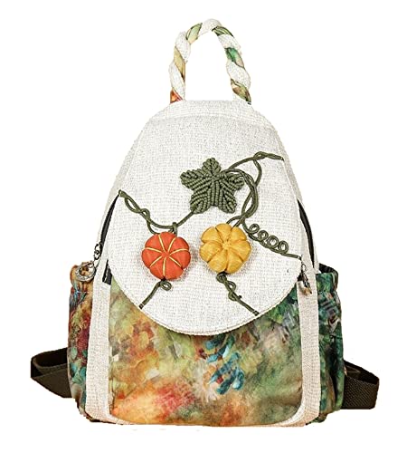 Small Canvas Backpack, Retro Boho Washed Hippie for Women Daily Commute (Pumpkin Decorations) - color: Pumpkin