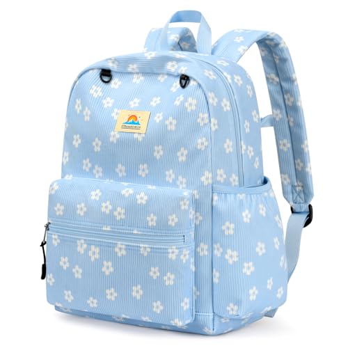 STEAMEDBUN Corduroy Kids Backpack for Girls and Boys 5-8: Girls Backpack for Elementary Kindergarten - 15 inch Cute Backpacks for Kids - Floral - color: Blue Floral Corduroy, size: SMALL-15"H(fit folder)