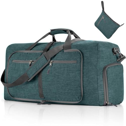 Vomgomfom 65L/85L/115L Foldable Travel Duffle Bag, Lightweight Checked Luggage with Shoe Compartment, Water-Resistant Weekender Overnight Bag for Men & Women - color: F Green, size: 85L