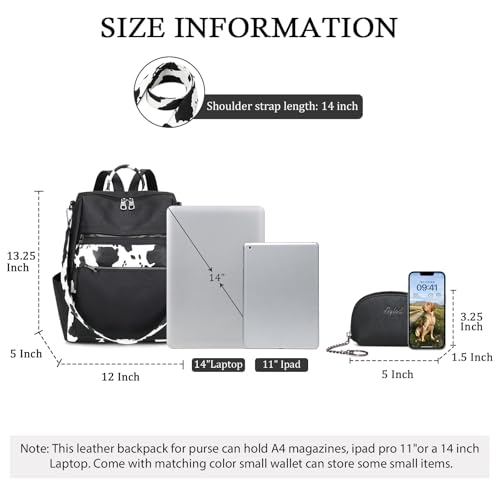 AGLOD Leather Backpack Purse for Women Designer Ladies Shoulder Bag Fashion Faux Work Travel Handbags - color: Cow Black