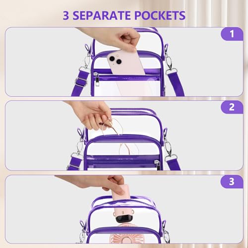 Blvornl Clear Crossbody Bag with Adjustable Shoulder Strap, Stadium Approved PVC Purse Bag, Messenger Bag - color: Purple, size: Small
