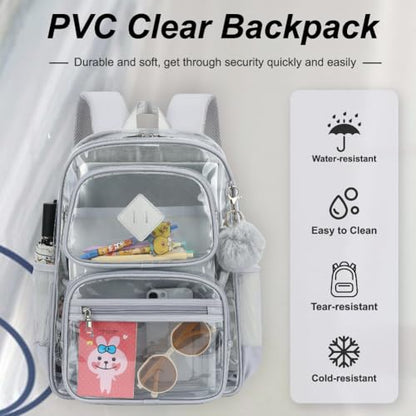 Heavy Duty Clear Backpack for Girls Boys Transparent School Bookbag Kids Durable PVC See Through Backpack-Grey - color: Grey
