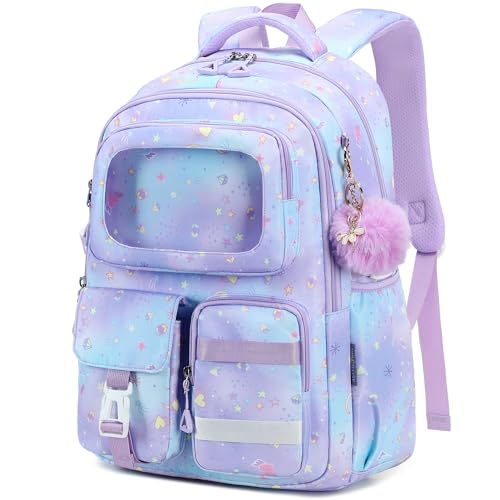 AO ALI VICTORY Backpack for Girls Kids School Bags for Kindergarten Elementary Schoolbag Students Backpacks Cute 15.6 inch Laptop Bookbag Teens Girl Back Pack Travel Daypack, Purple - color: Purple