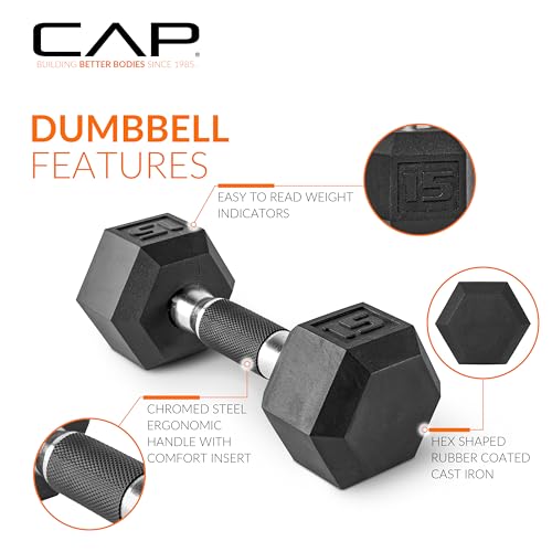 CAP Dumbbell Set with Rack, Rubber Coated Hex Free Weight Set | 100–300 lb Options, Vertical Space-Saving Storage for Home Gym Strength Training - size: 100 lb Set - Light Gray Rack, style: Comfort Handle