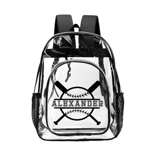 Custom Kids Clear Backpack for Boys with Name, Personalized PVC Heavy Duty Waterproof Transparent Backpack with Reinforced Strap for School Workplace - color: F-clear Backpack