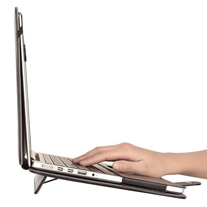 MOSISO Compatible with MacBook Pro 15 inch Retina (A1398, Version 2015/2014/2013/end 2012), PU Leather Portfolio Protective Stand Cover Sleeve, Black - color: Black