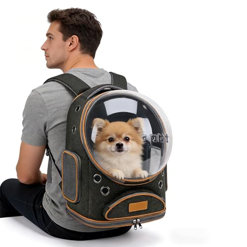 Cat Backpack Carrier, Breathable Cat Carrier Large Space Bubble Pet Backpack for Small Dog and Large cat up to 18lbs, Transparent & Foldable Pet Carrier for Travel Hiking (Black) - color: Black