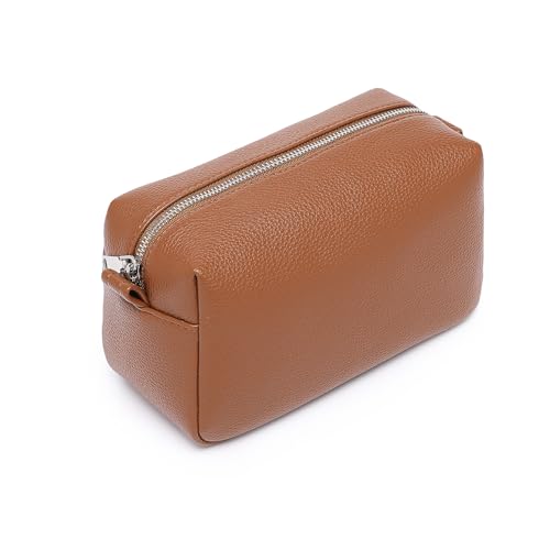 PU leather Organizer Bag Lightweight Cosmetic Bag with Ring Clasp Perfect Travel Makeup Bag for Women (Saddle Brown/PU) - color: Saddle Brown/PU