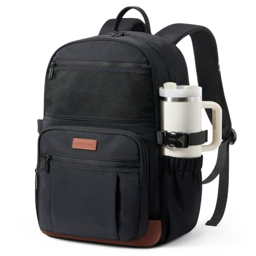 LOVEVOOK Laptop Backpack for Women Men with Giant Tumbler Holder - DIY Cute 15.6Inch Work Computer Travel Backpack with Laptop Compartment, Large Capacity College Commuter Teacher Purse Bag, Black - color: Black - Chestnut Brown, size: 15.6 Inch