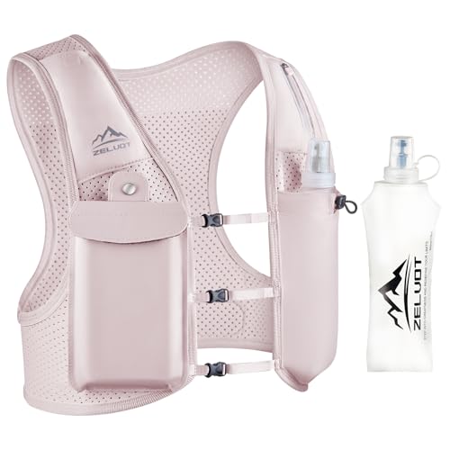 Zelvot Running Vest for Women Men, Adjustable Running Phone Holder Vest, USA Original Patent, Running Hydration Vest with 500ml Soft Flask, Reflective Running Backpack for Hiking Cycling - color: Pink, size: X-Small-Small