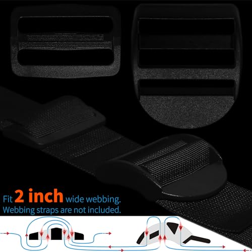 LASIGHT 4 Pack Slider Ladder Lock Buckle and Tri-glide Slide for 3/4", 1", 1-1/4", 1-1/2", 2" Webbing Strap - style: Fit 2" Webbing