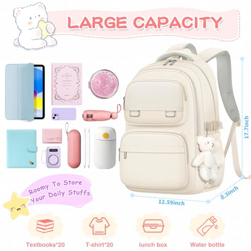 KBTYE School Backpack for Kids Girls Cute Travel Backapck for College Women Men Casual Laptop Bookbag for Teen Student(Beige) - color: Beige