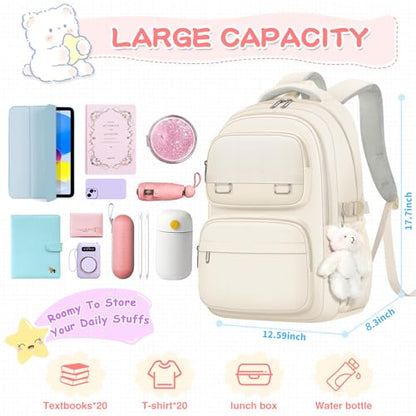 KBTYE School Backpack for Kids Girls Cute Travel Backapck for College Women Men Casual Laptop Bookbag for Teen Student(Beige) - color: Beige