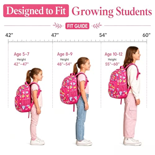 MYGOO Girls School Backpack Grove Heart Magenta Bookbag for Elementary Middle School Ages 5-12, 17 inch Large Capacity 24L Kids Student Travel Bags - color: Grove Heart Magenta