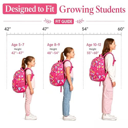 MYGOO Girls School Backpack Grove Heart Magenta Bookbag for Elementary Middle School Ages 5-12, 17 inch Large Capacity 24L Kids Student Travel Bags - color: Grove Heart Magenta