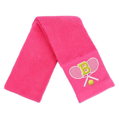OXYEFEI Tennis Towel,Tennis Gift for Men, Women,Lovers,13”x 43” Cotton Embroidered Tennis Towels (Pink, Initial-B) - color: Pink, size: Initial-B