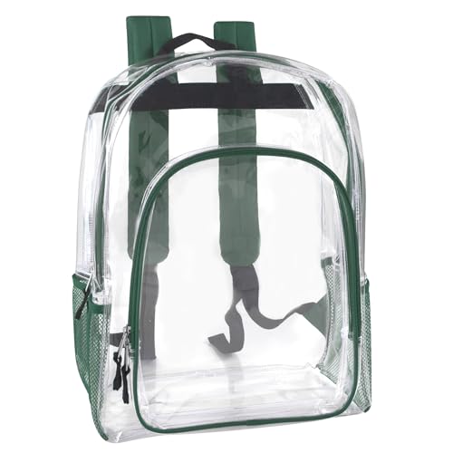 Heavy Duty Clear See Through Backpack | Transparent Clear Backpack Bags Stadium Approved for Women, Men, School, Travel - color: Green