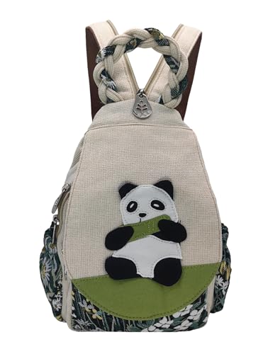 Small Canvas Backpack, Retro Boho Washed Hippie for Women Daily Commute (Panda Decorations) - color: Panda