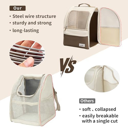 wakytu Cat Carrier Backpack,Steel Wire Frame More Stable,600D Wear-Resistant Oxford Fabric, Dog Carrier Cat Backpacks Suitable for Travel,Beige - color: Beige