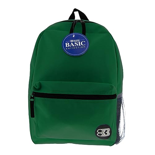 BAZIC PRODUCTS 16 Inch Green Basic Backpack, School Book Bag for Students Teens Adults, Travel Work, Case of 12 - color: Green, size: 12-Pack