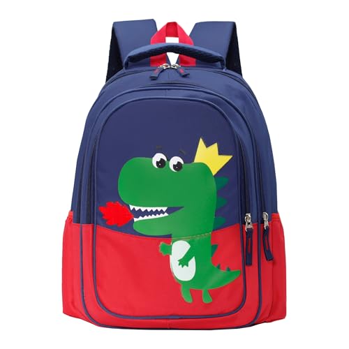 15 inch Primary School Kindergarten Schoolbag Leisure Cool Cute Cartoon Travel Backpack For Boys Girls Ages 6-10 Use - color: Dinosaur Red-2, size: Large
