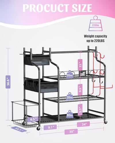 Mythinglogic Weight Rack for Dumbbells, Home Gym Storage for Yoga Mat Dumbbells Kettlebells and Strength Training Equipment, Dumbbell Rack with Wheels and Hanging Hooks - color: Black