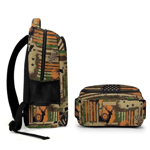 Carry On Anti Theft Laptop Backpack Fall Camouflage Camo American Flag Hunting Deer, Large Sturdy Travel Bag with Multi Compartments for Business Weekender Hiking - color: Pattern (348)