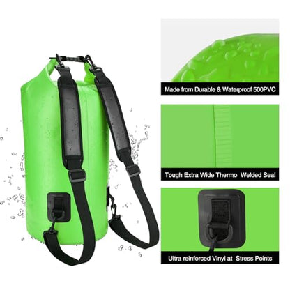 Piscifun Dry Bag, Waterproof Floating Backpack 10L/20L/30L/40L with Waterproof Phone Case for Boating, Kayaking, Fishing - color: Light Green, style: 20l