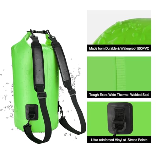 Piscifun Dry Bag, Waterproof Floating Backpack 10L/20L/30L/40L with Waterproof Phone Case for Boating, Kayaking, Fishing - color: Light Green, style: 40l