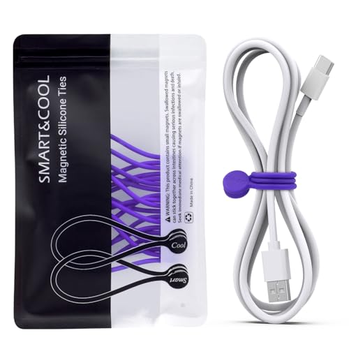 SMART&COOL Reusable Silicone Magnetic Cable Ties for Bundling and Organizing, Holding Stuff, Book Markers, Fridge Magnets, Assorted Color, 7.16'' (10-Pack, Purple) - color: Purple, size: 10-Pack