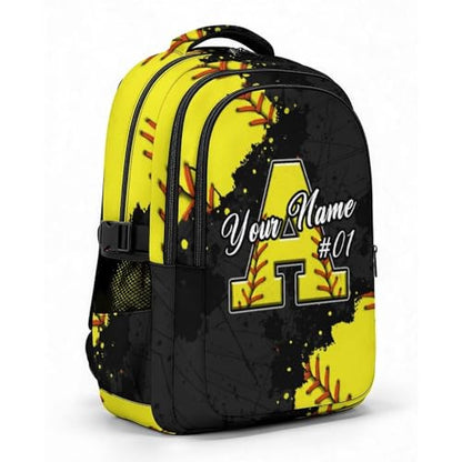 COZYAURA Softball Backpack for Girls - Custom Initial Sports Bookbag, 17 Inch Water Resistant School Bag | Kids Backpack for Toddler Teens, Preschool, Elementary & Middle School - color: Yellow