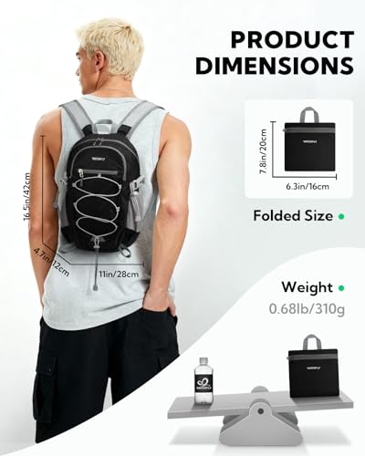 WATERFLY Small Lightweight Packable Backpack: 15L Mini Ultra Light Foldable Travel Daypack with Breathable Shoulder Strap Outdoor Hiking Camping Day Pack for Women Men Black - color: Black