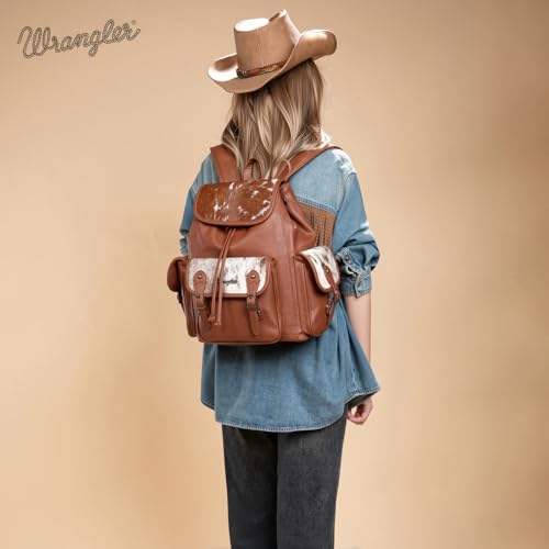 Montana West Wrangler Backpack Purse for Women Hair-on Cowhide Backpacks Western Travel Bags - color: Cowhide Brown