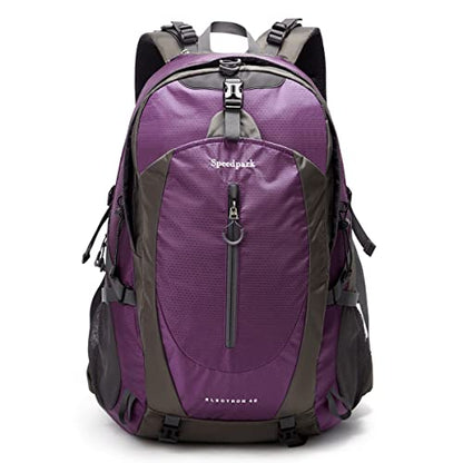 SPEEDPARK Hiking Backpack 40L Waterproof Hiking Daypack with Rain Cover, Outdoor Trekking Travel Backpacks for Men Women - color: Purple
