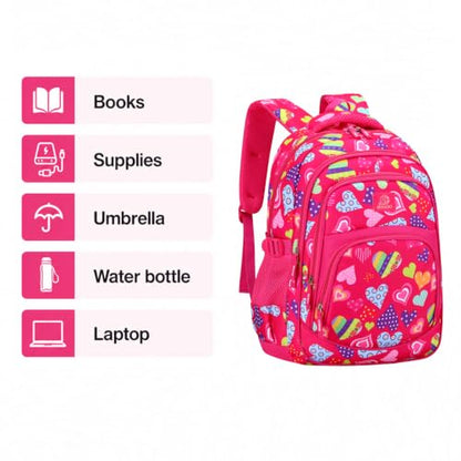 MYGOO Girls School Backpack Grove Heart Magenta Bookbag for Elementary Middle School Ages 5-12, 17 inch Large Capacity 24L Kids Student Travel Bags - color: Grove Heart Magenta