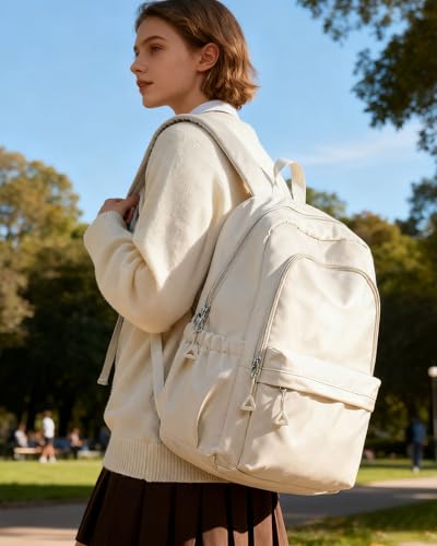 BJLFS Beige Backpack for School Women Girls, Waterproof Book bags Cute High School Backpacks for Men Teen Boys, Lightweight Travel College Backpack Mochilas Escolares para Daypack Ruckssack - color: A0-beige