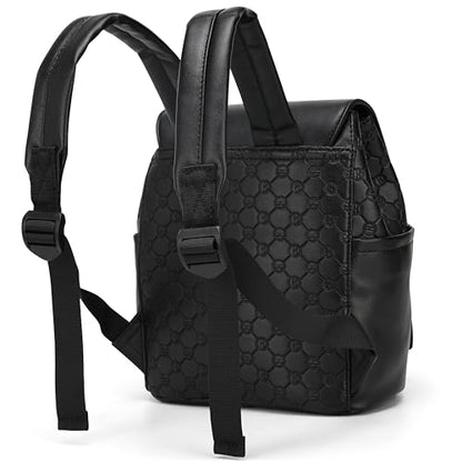 ELLE Compass 10L Vegan Leather Monogram Mini Backpack | Black - color: Black