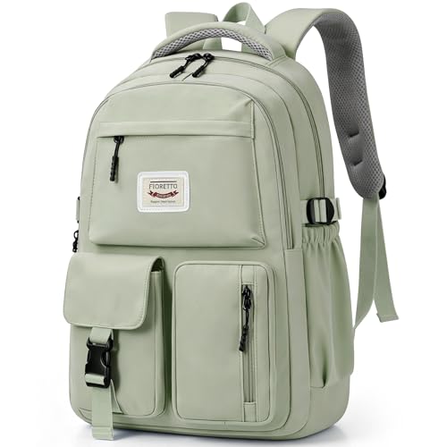 FIORETTO School Backpack for Teen Girls & Women with Compartment, Lightweight School Bag Bookbag with Multiple Pockets, Ideal for Middle High School, College, Travel, Green 25L - color: Green, size: Fits 15.6" Laptop
