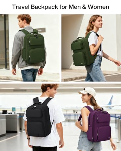 MILADA Expandable Travel Backpack 28L to 39L, TSA-Approved Carry On Backpack with 17 Inch Laptop Compartment, School Business Work Backpack for Men & Women, Green - color: Green