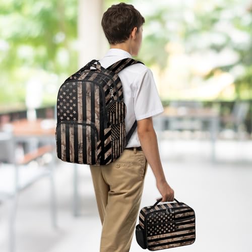 American Flag Backpack Set for Boys, Kids Camo USA flag Backpack for School with Lunch Box and Pencil Case Coin Purse, School Bookbag for Boys - color: Flag