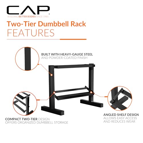 CAP 150 LB Dumbbell Set with 2-Tier Rack, Rubber Hex Free Weights Set, Home Gym Weight Set with Horizontal Storage Rack for Strength Training - color: Black, style: 150bs Set - Chrome Handles