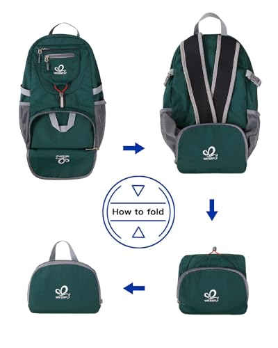 WATERFLY Small Lightweight Packable Backpack: 20l Ultra Light Foldable Travel Hiking Camping Daypack Day Pack for Man Woman - color: New-dark Green