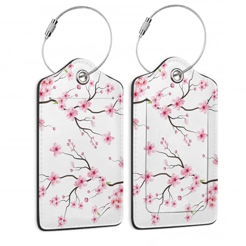 Luggage Tags for Suitcase,2 Pack Japanese Cherry Blossom Tree Luggage Tag PU Leather Privacy Cover ID Label with Stainless Steel Loop for Women Men Teens Travel - color: Japanese Cherry Blossom Tree