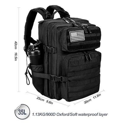 LHI Tactical Military Backpack for Men and Women 25L/35L Army Assault Pack Bag Small Rucksack with Bottle Holder - color: 35l-black, size: Medium