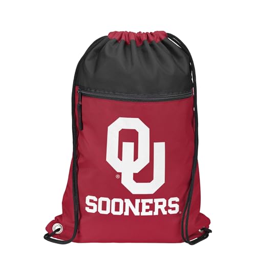 FOCO NCAA Officially Licensed Unisex Team Color Collage Primary Logo Wordmark Drawstring Backpack With Zippered Pocket - Oklahoma Sooners - color: Oklahoma Sooners