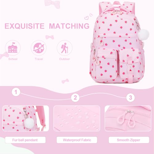 DIGOBAY 3PCS Girls Backpack for School, Kids Backpack for Girls with Lunch Bag Pencil Case, Kids Bookbag Teen Girl Backpacks for Elementary Middle High College School (Pink Strawberry) - color: Pink Strawberry