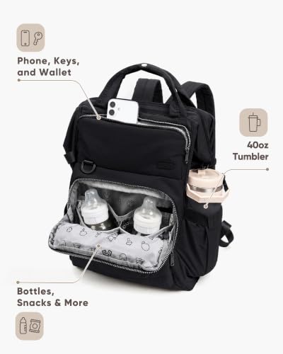 BELALIFE Baby Diaper Backpack Bag, Baby Essentials Travel Backpack for Moms Dads, with Changing Pad, Insulated Bottle Holders & Stroller Straps, Black - color: Black