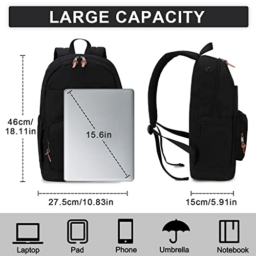 RAVUO School Backpack for Men Women, Water Resistant 15.6 inch Laptop Bag College Bookbag Casual Daypack Travel Rucksack - color: Black